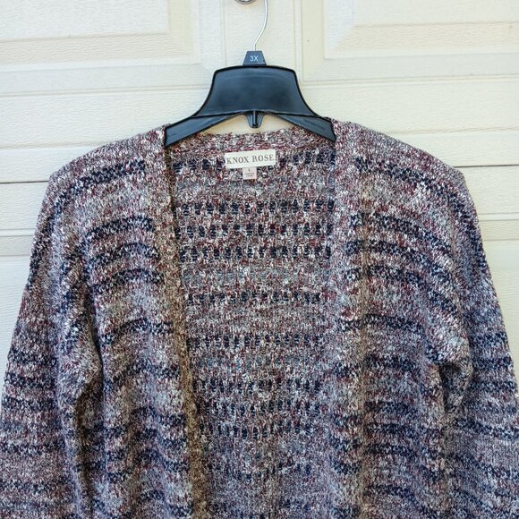 Knox Rose Cardigan Open front sweater womens size large Marled Purple Black Knit - Picture 2 of 5